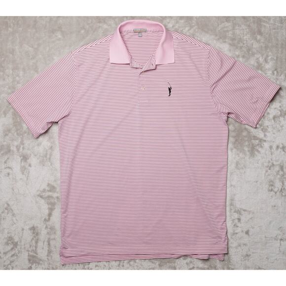 Peter Millar Pink Black Striped Summer Comfort Polo Shirt Mens Size XL - Picture 1 of 15